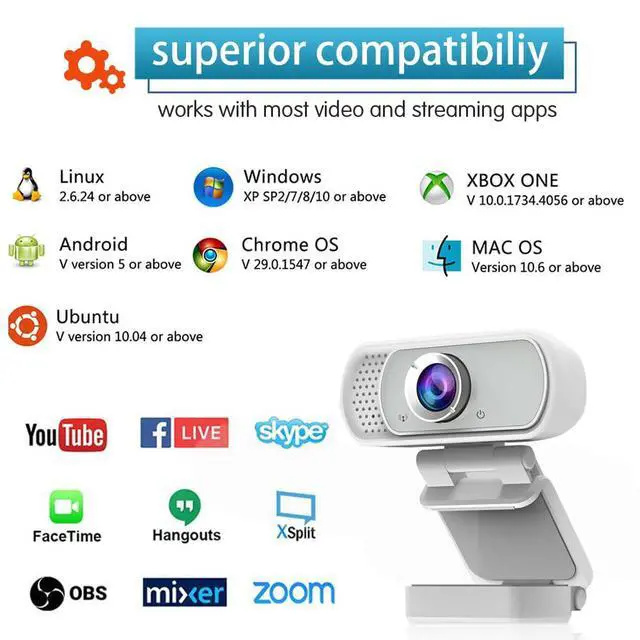 Alt view image 7 of 7 - Webcam for PC, HD 1080P Webcam with Microphone, 110° Wide Angle USB Plug & Play - Noise Canceling for Video Calls, Streaming, Gaming - Built-in Privacy Shutter & Tripod