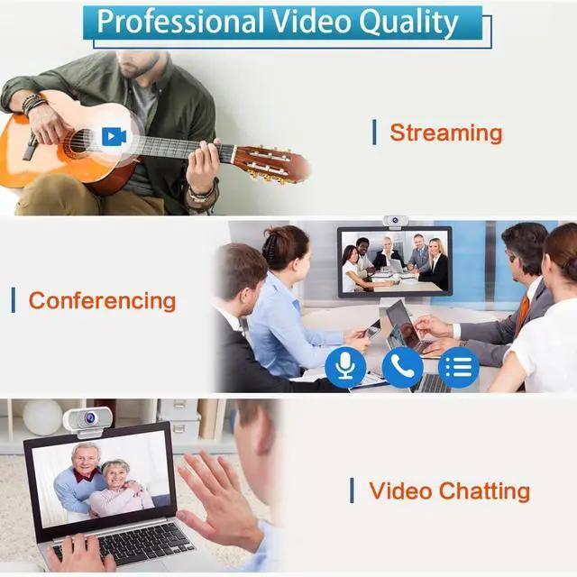 Alt view image 6 of 7 - Webcam for PC, HD 1080P Webcam with Microphone, 110° Wide Angle USB Plug & Play - Noise Canceling for Video Calls, Streaming, Gaming - Built-in Privacy Shutter & Tripod