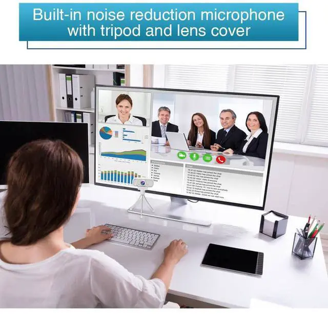 Alt view image 5 of 7 - Webcam for PC, HD 1080P Webcam with Microphone, 110° Wide Angle USB Plug & Play - Noise Canceling for Video Calls, Streaming, Gaming - Built-in Privacy Shutter & Tripod