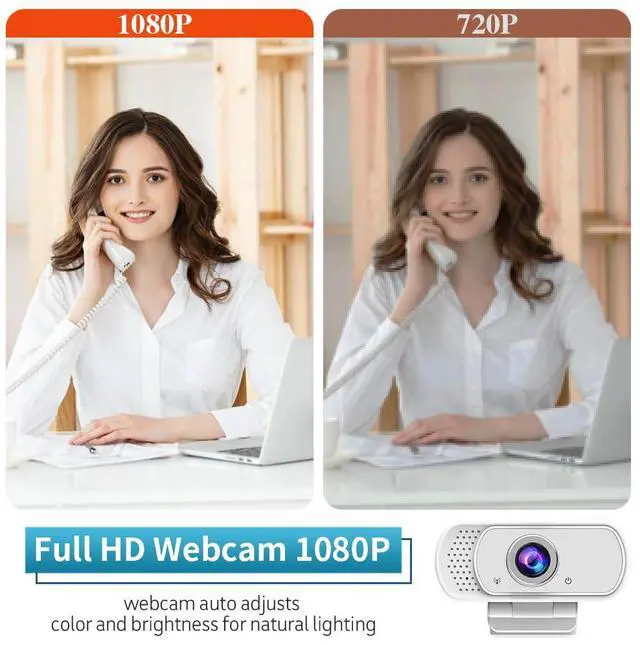 Alt view image 4 of 7 - Webcam for PC, HD 1080P Webcam with Microphone, 110° Wide Angle USB Plug & Play - Noise Canceling for Video Calls, Streaming, Gaming - Built-in Privacy Shutter & Tripod