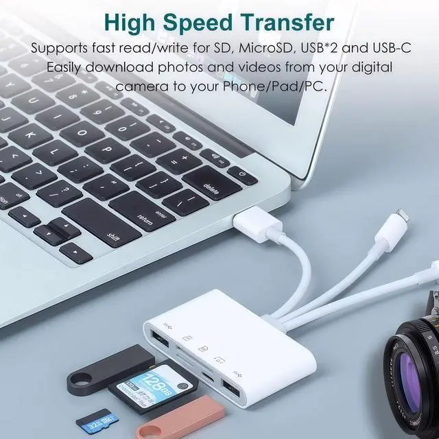Alt view image 2 of 6 - SD/MicroSD Card Reader for iPhone/iPad, 7-in-1 USB-A & USB C & Lighting to Memory Card Reader, USB Camera Adapter with PD Fast Charging Compatible with iPhone 7-17 Series, iPad Pro, Galaxy S25 & More