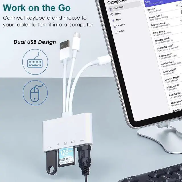 Alt view image 4 of 6 - SD/MicroSD Card Reader for iPhone/iPad, 7-in-1 USB-A & USB C & Lighting to Memory Card Reader, USB Camera Adapter with PD Fast Charging Compatible with iPhone 7-17 Series, iPad Pro, Galaxy S25 & More