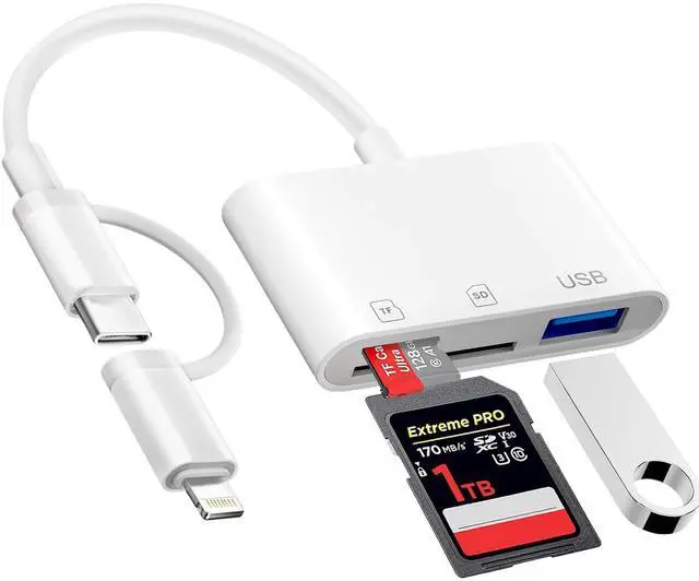 Main image of SD Card Reader for iPhone iPad Mac, USB C and Lightning Dual Interface Memory Card Reader, Digital Camera Adapter to iPhone SD Card Viewer with SD/Micro SD/USB-A 3 Slot, No App Plug and Play
