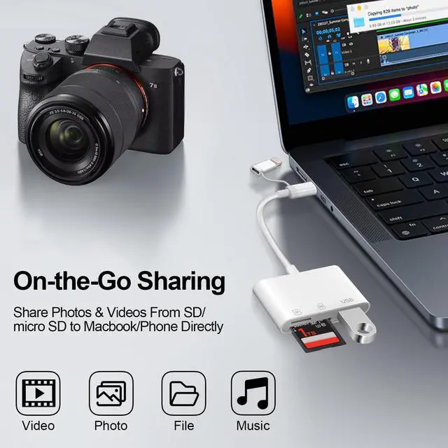 Alt view image 4 of 7 - SD Card Reader for iPhone iPad Mac, USB C and Lightning Dual Interface Memory Card Reader, Digital Camera Adapter to iPhone SD Card Viewer with SD/Micro SD/USB-A 3 Slot, No App Plug and Play