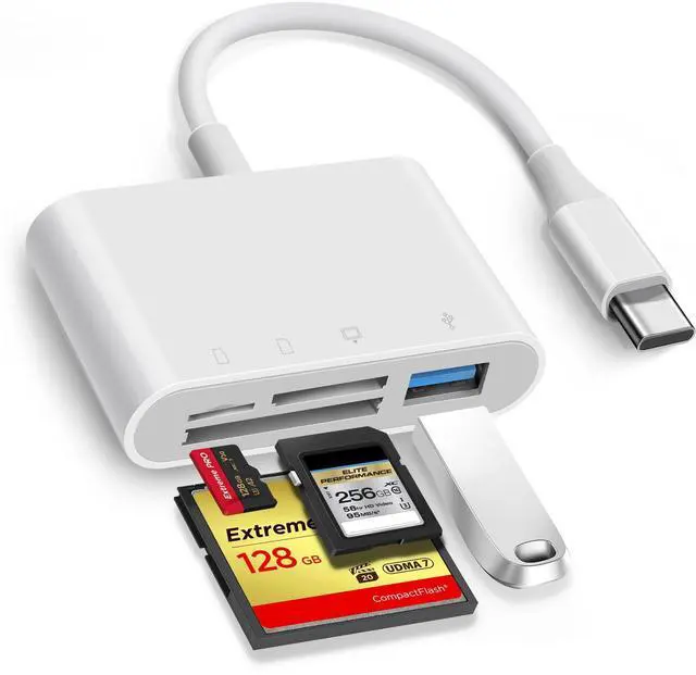 Main image of SD Card Reader, USB C to Micro SD/TF/CF Memory Card Reader, 4 in 1 USB Type C Camera Adapter for iPhone 15, iPad Pro, MacBook, Supports Memory Card SD/Micro SD/TF/Compact Flash