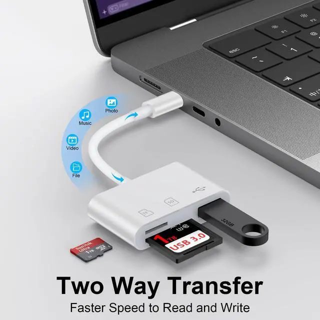Alt view image 4 of 7 - USB C to USB Camera Adapter,SD Card Reader for iPhone 17e 17 Pro Max Air 16e 16 15,3 in 1 Memory Card Adapter Dual Card Slots & USB Port for Samsung Galaxy S26,Pixel9 Android Trail Camera Card Reader
