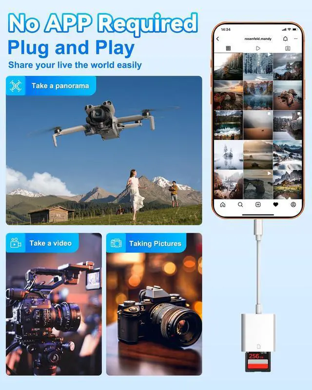Alt view image 5 of 7 - USB C SD Memory Card Reader, Type C Camera Adapter Trail Viewer for iPhone 17/16/15/ iPad/MacBook/Air/Pro/Galaxy Android