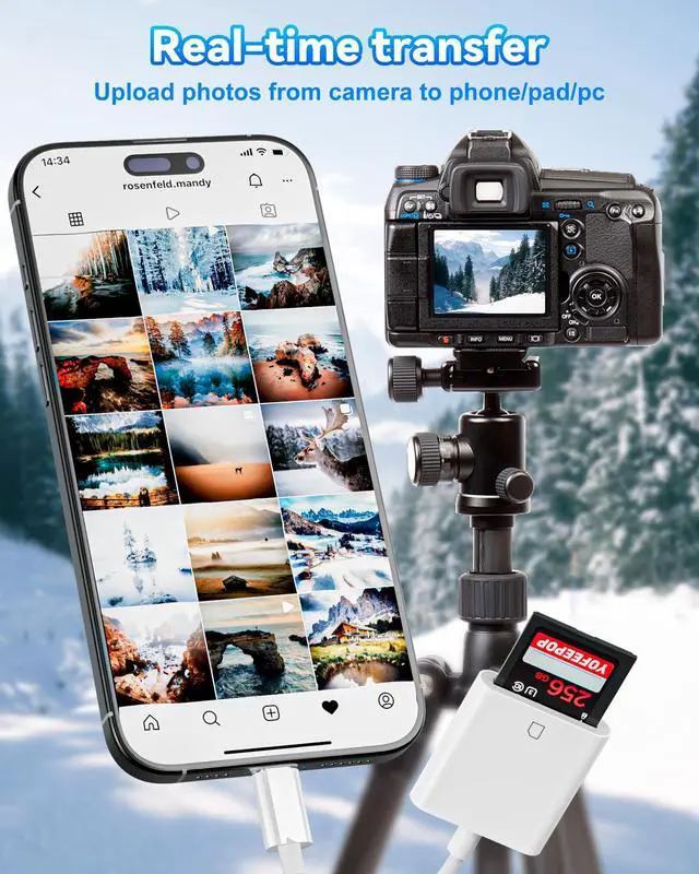 Alt view image 4 of 7 - USB C SD Memory Card Reader, Type C Camera Adapter Trail Viewer for iPhone 17/16/15/ iPad/MacBook/Air/Pro/Galaxy Android