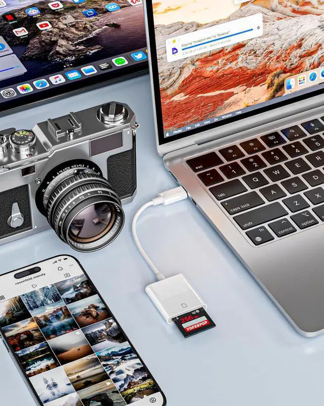 Alt view image 6 of 7 - USB C SD Memory Card Reader, Type C Camera Adapter Trail Viewer for iPhone 17/16/15/ iPad/MacBook/Air/Pro/Galaxy Android