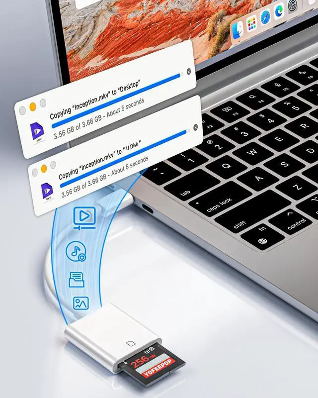Alt view image 2 of 7 - USB C SD Memory Card Reader, Type C Camera Adapter Trail Viewer for iPhone 17/16/15/ iPad/MacBook/Air/Pro/Galaxy Android