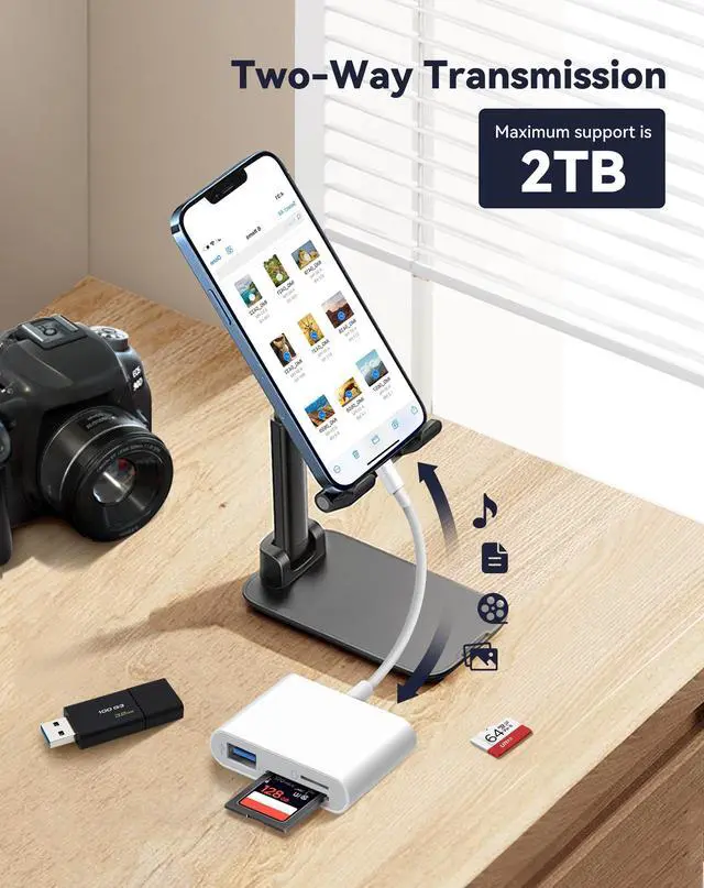 Alt view image 6 of 6 - SD Card Reader for iPhone USB C, USB-C to SD/TF Memory Card Reader for iPhone 15/16 Pro Max with USB Port, High Speed Camera Adapter Compatible with iPad/MacBook Pro/Air, Android Phones and Tablets