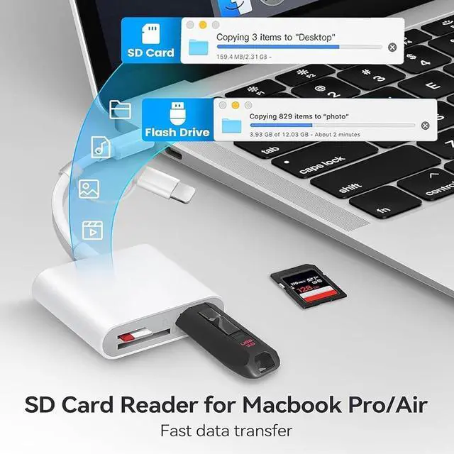 Alt view image 6 of 7 - SD Card Reader for iPhone iPad, Built-in Lightning USB-C Dual Port SD Card Adapter with SD MicroSD USB 3 Slots Trail Camera Memory Card Viewer, No App Required, Plug and Play