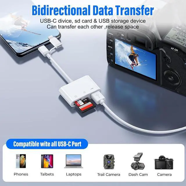 Alt view image 5 of 7 - SD Card Reader for iPhone iPad, Built-in Lightning USB-C Dual Port SD Card Adapter with SD MicroSD USB 3 Slots Trail Camera Memory Card Viewer, No App Required, Plug and Play