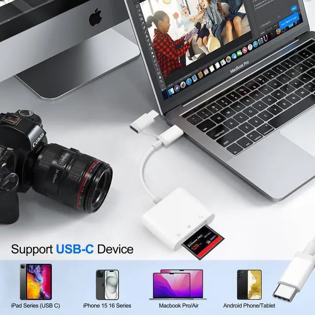 Alt view image 6 of 6 - CF SD Card Reader for iPhone iPad Mac Dual Connector (Lightning & USB C), Digital Camera Memory Card Adapter to iPhone with Compact Flash/SD/MicroSD 3 Slot, Plug&Play for Android Phone Laptop