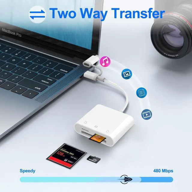 Alt view image 4 of 6 - CF SD Card Reader for iPhone iPad Mac Dual Connector (Lightning & USB C), Digital Camera Memory Card Adapter to iPhone with Compact Flash/SD/MicroSD 3 Slot, Plug&Play for Android Phone Laptop