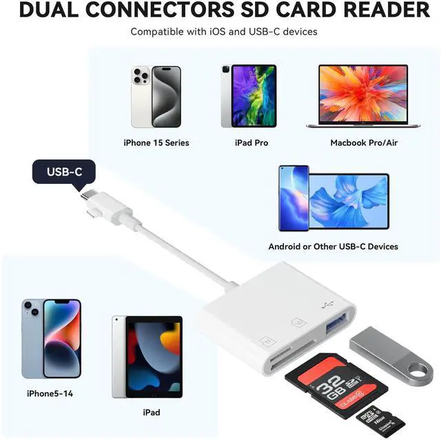 Alt view image 2 of 7 - SD Card Reader for iPhone iPad, Micro SD Card Reader Memory Card Reader with USB Adapter Plug and Play Trail Game Camera Card Viewer Supports SD and TF Card No App Required