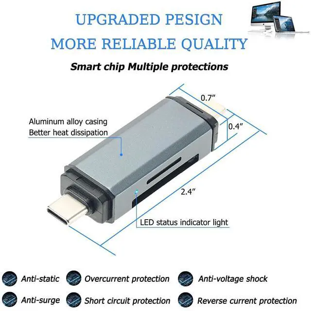 Alt view image 5 of 6 - SD Card Reader for iPhone, iPad, USB C SD Card Adapter, Memory Card Readers for Digital Camera Adapters, Support SD, Micro SD, Plug and Play