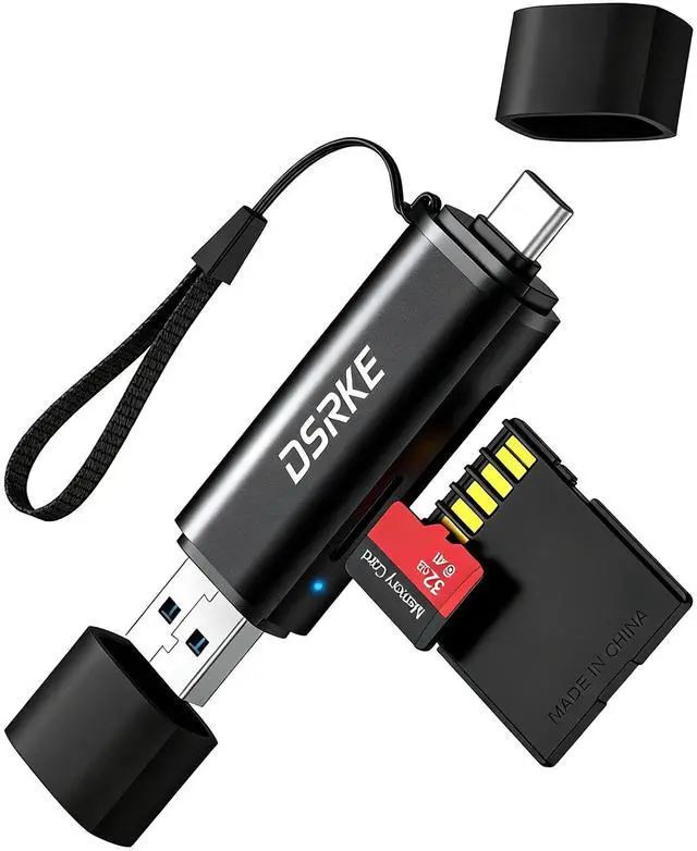Main image of SD Card Reader, USB C & USB 3.0 High-Speed Micro SD Adapter, Aluminum Memory Card Reader for microSD, SDHC, SDXC, Compatible with iPhone 17/16/15, MacBook Pro/Air, iPad, Android - Classic Black