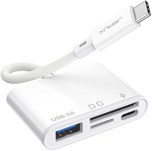 Main image of 4-in-1 USB C SD Card Reader, USB-C Micro SD Card Reader with (USB 3.0 & Charging) Port Compatible with iPhone 16/16 Plus/16 Pro/16 Pro Max, Android, Mac, Galaxy, iPad Pro, Camera -White