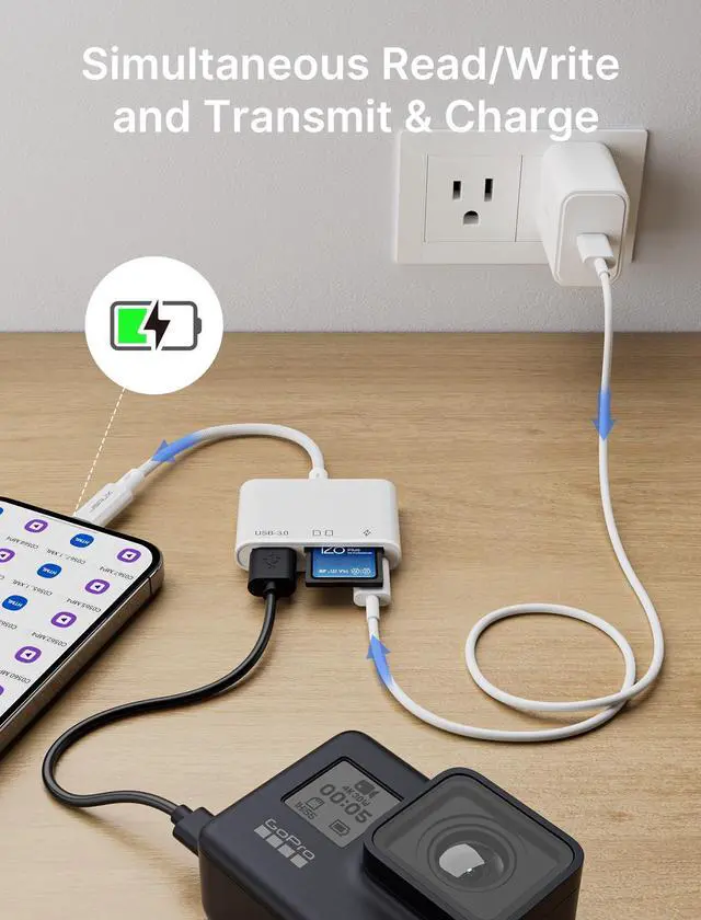 Alt view image 2 of 7 - 4-in-1 USB C SD Card Reader, USB-C Micro SD Card Reader with (USB 3.0 & Charging) Port Compatible with iPhone 16/16 Plus/16 Pro/16 Pro Max, Android, Mac, Galaxy, iPad Pro, Camera -White