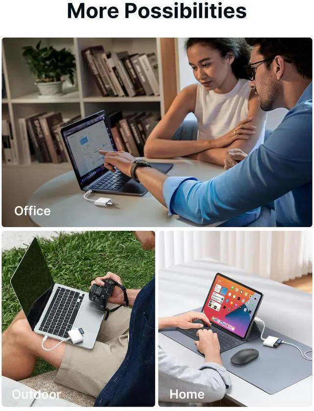 Alt view image 6 of 7 - 4-in-1 USB C SD Card Reader, USB-C Micro SD Card Reader with (USB 3.0 & Charging) Port Compatible with iPhone 16/16 Plus/16 Pro/16 Pro Max, Android, Mac, Galaxy, iPad Pro, Camera -White