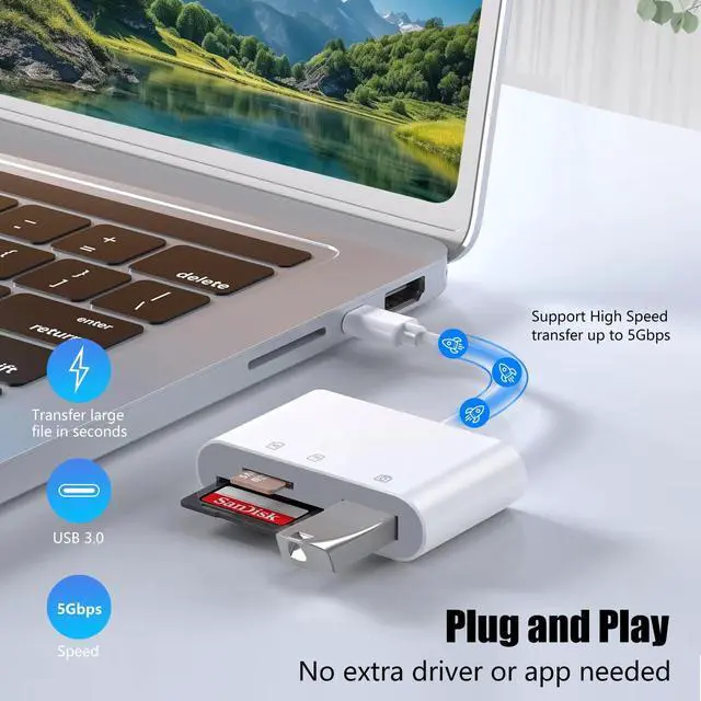 Alt view image 3 of 7 - USB C SD Card Reader for iPhone 15 16 17, SD Card Adapter with SD MicroSD USB 3 Ports, USBC Memory Card Reader for iPhone 15 16, iPad, Mac, MacBook Pro/Air,Digital Camera Adapter iPhone, Android