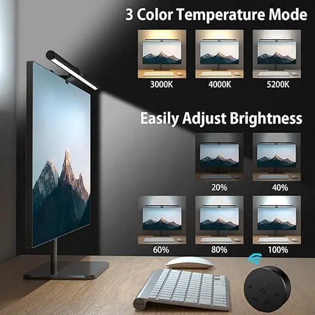 Alt view image 2 of 7 - 7.5W 20.1" Computer Monitor Light Bar with Remote Control Backlight, Eye-Care CRI98 Stepless Dimming Brightness and Color Temperature, No Screen Glare Computer Monitor Lamp for Office Gaming