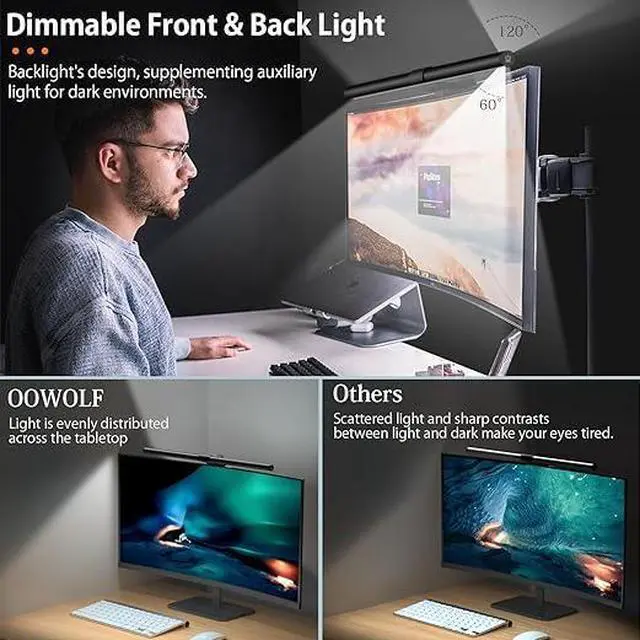 Alt view image 5 of 7 - 7.5W 20.1" Computer Monitor Light Bar with Remote Control Backlight, Eye-Care CRI98 Stepless Dimming Brightness and Color Temperature, No Screen Glare Computer Monitor Lamp for Office Gaming