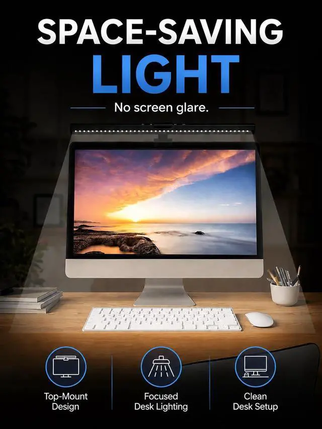 Alt view image 3 of 7 - Monitor Light Bar, USB Powered LED Computer Light for Desk/Office/Home, 3 Adjustable Color Temperature, 10 Dimming Brightness Levels, No Screen Glare, Black