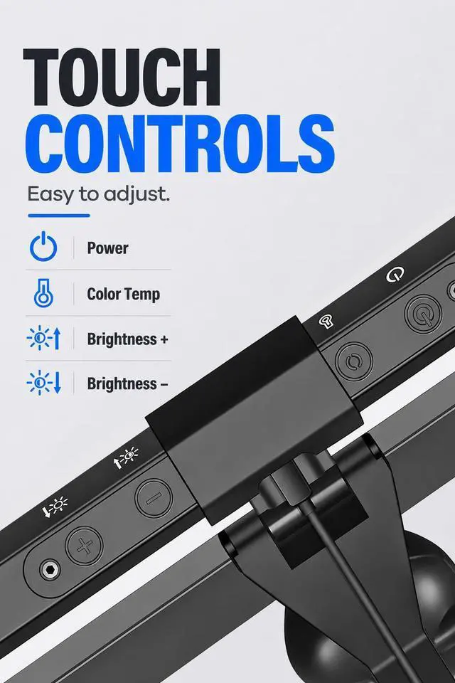 Alt view image 6 of 7 - Monitor Light Bar, USB Powered LED Computer Light for Desk/Office/Home, 3 Adjustable Color Temperature, 10 Dimming Brightness Levels, No Screen Glare, Black