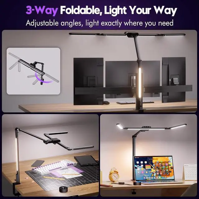 Alt view image 4 of 7 - 32.5" Architect Desk Lamps for Office Home Dorm - Eye Care 3 Light Bar 1100LM Bright, Ambient Backlight, Radar Sensor, Remote Control, 2H Timer, Workbench Drafting Reading Video Conference Task