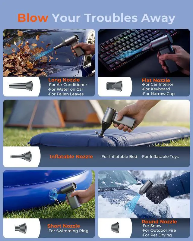Alt view image 5 of 7 - Compressed Air Duster, 150,000RPM Super Power Electric Air Duster, 6 Gears Adjustable Rechargeable Cordless Mini Air Blower for Keyboard Computer Car Home Cleaning, Replaces Compressed Air Cans
