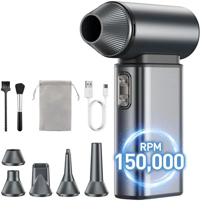 Main image of Compressed Air Duster, 150,000RPM Super Power Electric Air Duster, 6 Gears Adjustable Rechargeable Cordless Mini Air Blower for Keyboard Computer Car Home Cleaning, Replaces Compressed Air Cans