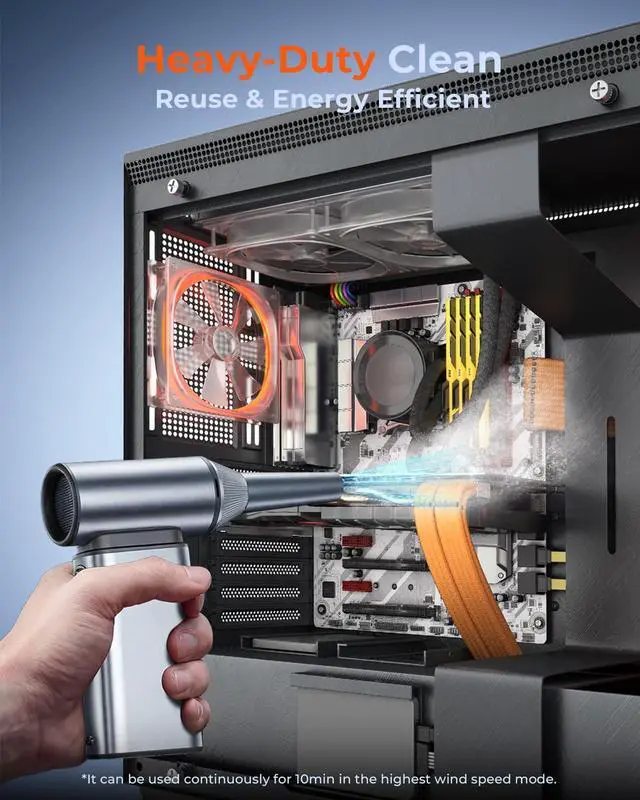 Alt view image 4 of 7 - Compressed Air Duster, 150,000RPM Super Power Electric Air Duster, 6 Gears Adjustable Rechargeable Cordless Mini Air Blower for Keyboard Computer Car Home Cleaning, Replaces Compressed Air Cans