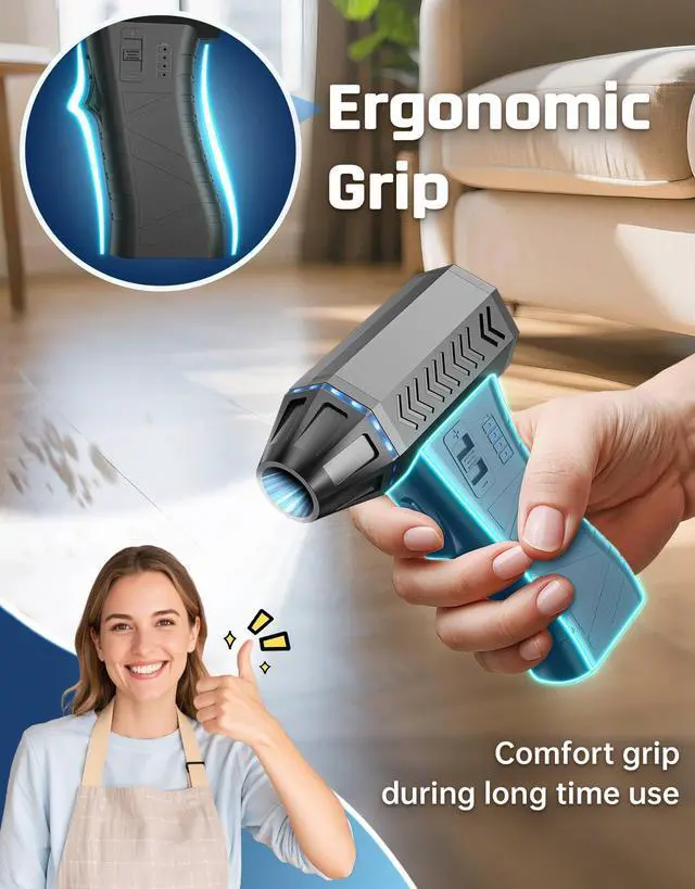 Alt view image 7 of 7 - Compressed Air Duster - 300000RPM Super Power Electric Air Duster Variable Speed Compressed Air, 8000mAh Battery Fast Charging Canned Air, Mini Cordless Air Blower for Home/Keybaord/PC/Computer/Car