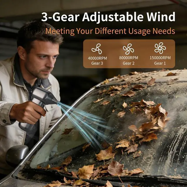 Alt view image 4 of 7 - Electric Air Duster-150000RPM Compressed Air Duster with LED Display, 8000mAh Super Power Cordless Air Duster, 3-Gear Brushless Motor Blower, 5-in-1 Cleaning Kit for PC, Keyboard, Car, Outdoor
