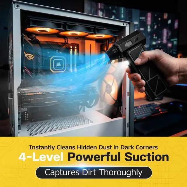 Alt view image 4 of 7 - Compressed Air Duster, Industry-First O-Shaped Air Duct with 13-Blade Dual-Layer Turbo Fan, 6-in-1 Cordless Mini Blower, Vacuum & Inflator,4-Speed, LED Light & Window Breaker for Car Home, Space Black
