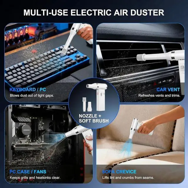 Alt view image 4 of 7 - Mini Ultra-Slim Electric Compressed Air Duster 150,000RPM Super Power, Rechargeable Cordless Air Duster, Powerful Airflow for Computer, Keyboard, Outdoor, House and Car