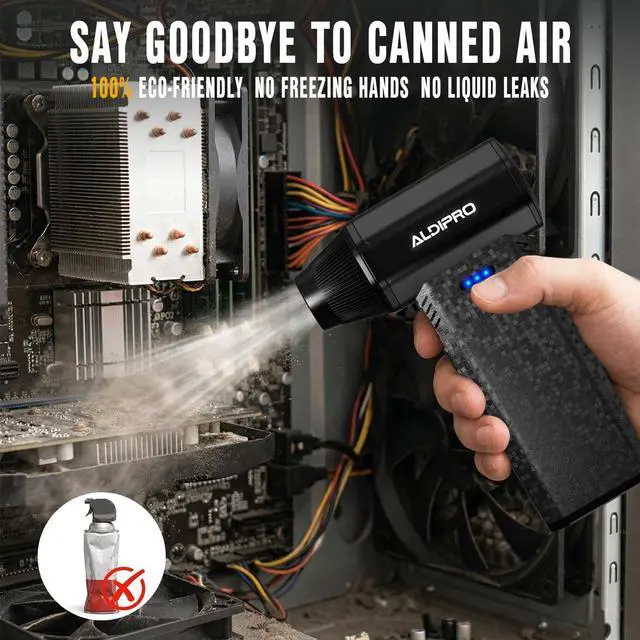 Alt view image 4 of 7 - Brushless Compressed Air Duster - 110000RPM Electric Air Duster, Rechargeable 3-Speed Small Blower & PC Cleaning Kit for Computer, Keyboard, Car and House