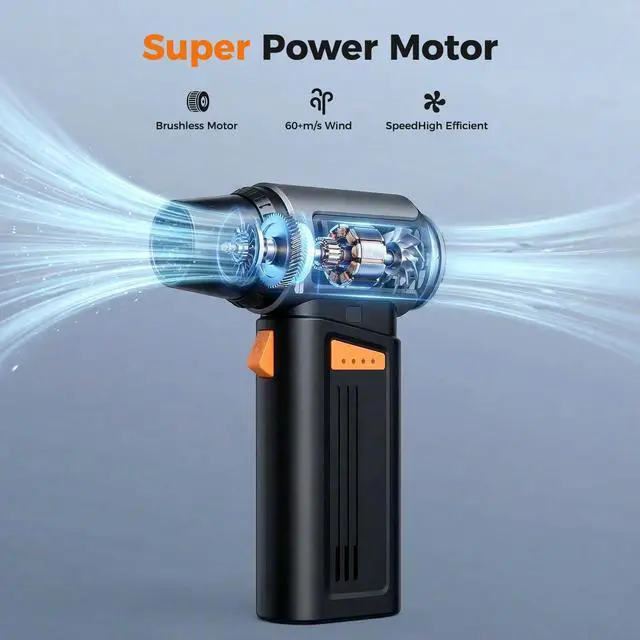 Alt view image 2 of 6 - 150000RPM 2-in-1 Electric Air Duster & Mini Vacuum, Cordless Compressed Air Blower with 4-Speed MAX Turbo, Type-C Fast Charging, 4 Nozzles for PC Keyboard Car Home Cleaning