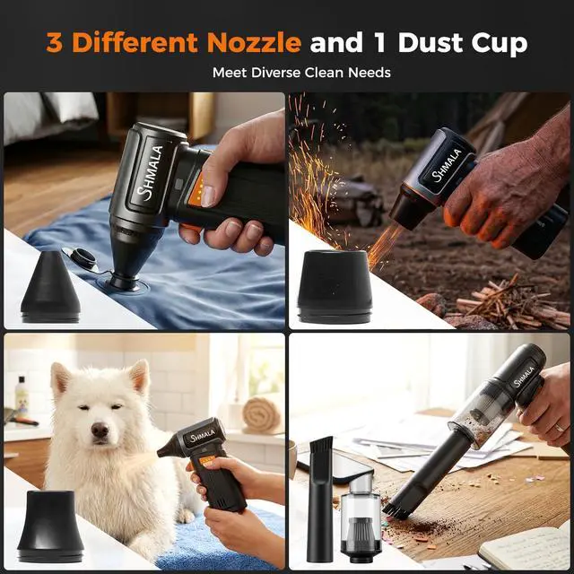 Alt view image 3 of 6 - 150000RPM 2-in-1 Electric Air Duster & Mini Vacuum, Cordless Compressed Air Blower with 4-Speed MAX Turbo, Type-C Fast Charging, 4 Nozzles for PC Keyboard Car Home Cleaning