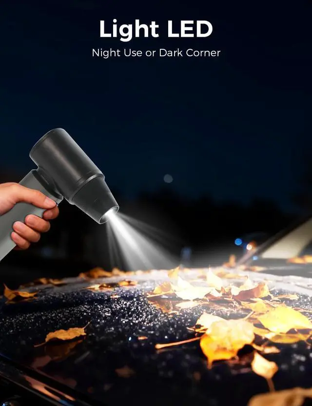 Alt view image 6 of 7 - Compressed Air Duster - 180000RPM Super Power Electric Air Duster, 3-Speed Adjustable Rechargeable Cordless Air Blower with LED Light, Dust Blower for Computer, Keyboard, Outdoor, Car and House