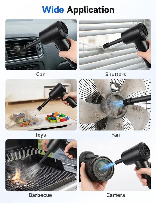 Alt view image 3 of 7 - Compressed Air Duster, 100000RPM Electric Air Duster for Computer Keyboard, 6000mAh Rechargeable Cordless Air Blower with LED Light, Fast Charge Portable Air Can for PC Cleaning