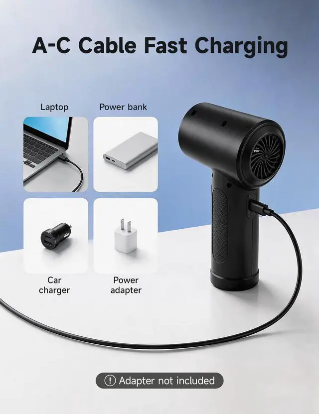 Alt view image 7 of 7 - Compressed Air Duster, 100000RPM Electric Air Duster for Computer Keyboard, 6000mAh Rechargeable Cordless Air Blower with LED Light, Fast Charge Portable Air Can for PC Cleaning