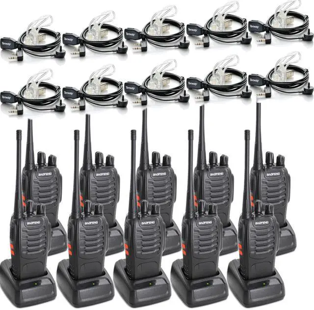 Main image of BF-888S Walkie Talkies for Adults Rechargeable Long Range 16 Channel Professional Walky Talky and Security Headphones Flashlight Li-ion Battery and Charger (10 Pack)