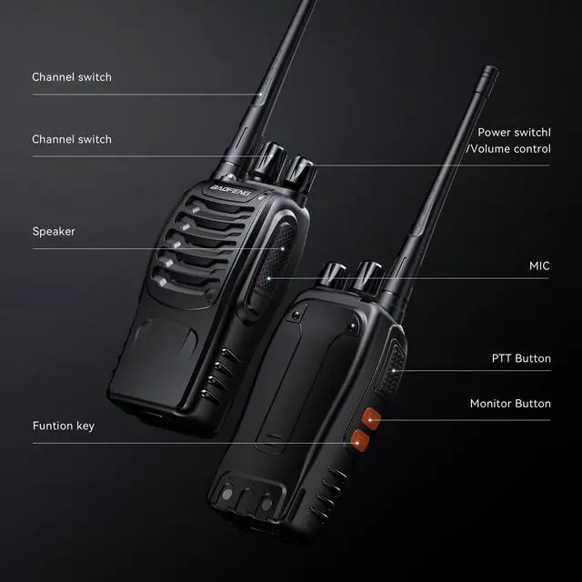 Alt view image 3 of 7 - BF-888S Walkie Talkies for Adults Rechargeable Long Range 16 Channel Professional Walky Talky and Security Headphones Flashlight Li-ion Battery and Charger (10 Pack)