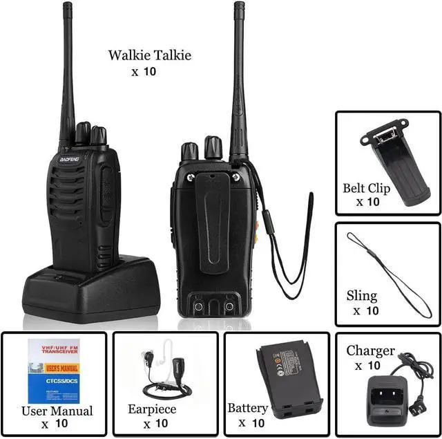 Alt view image 6 of 7 - BF-888S Walkie Talkies for Adults Rechargeable Long Range 16 Channel Professional Walky Talky and Security Headphones Flashlight Li-ion Battery and Charger (10 Pack)
