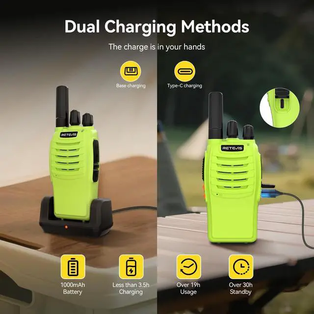 Alt view image 3 of 7 - H-777 Walkie Talkies, Portable FRS Two way Radios Long Range, VOX Handsfree, Rechargeable Walkie Talkies for Adults, Li-ion Battery and Charger Base for Traveling Biking Camping Hiking(1 Pair)