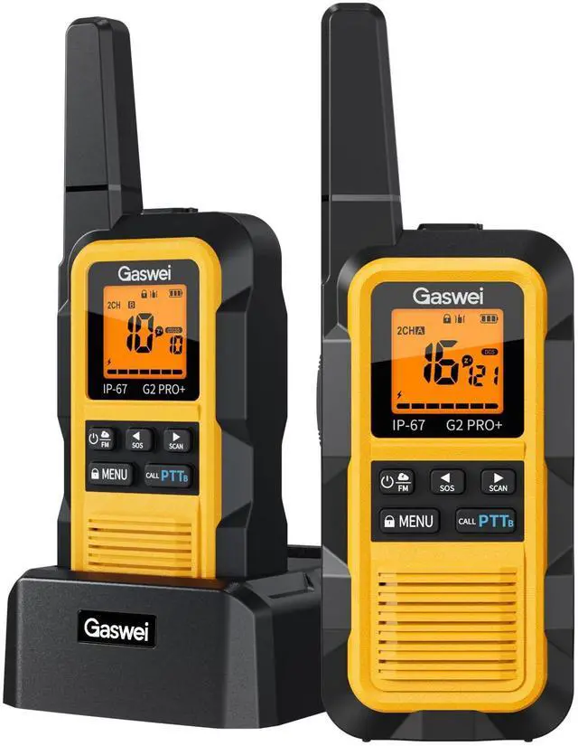 Main image of G2pro+ IP67 Waterproof Floating Heavy Duty Walkie Talkies Long Range for Adults FRS Double PTTFM radio,SOS,NOAA weather Rechargeable Two Way Radios 2 watts,VOX,Li-ion Battery (2 Pack - Yellow)