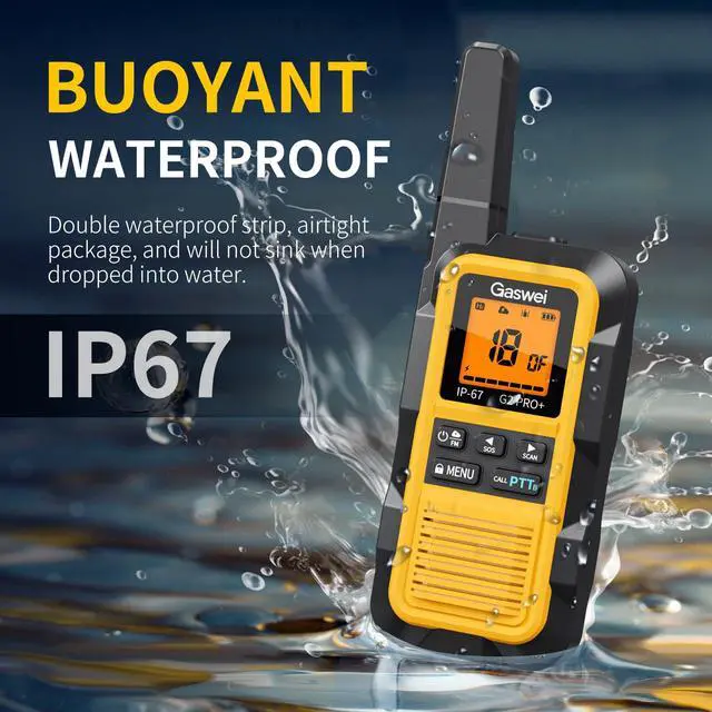 Alt view image 2 of 7 - G2pro+ IP67 Waterproof Floating Heavy Duty Walkie Talkies Long Range for Adults FRS Double PTTFM radio,SOS,NOAA weather Rechargeable Two Way Radios 2 watts,VOX,Li-ion Battery (2 Pack - Yellow)
